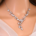 CZ Leaves Dancing with Light Necklace Set, Long Bridal Jewelry, Bridal Earrings And Necklace, Statement Earrings Cz Necklace Set.