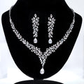 CZ The Bride’s Song in Silver Petals Necklace, Long Bridal Jewelry, Bridal Earrings And Necklace, Statement Earrings CZ Necklace Set.