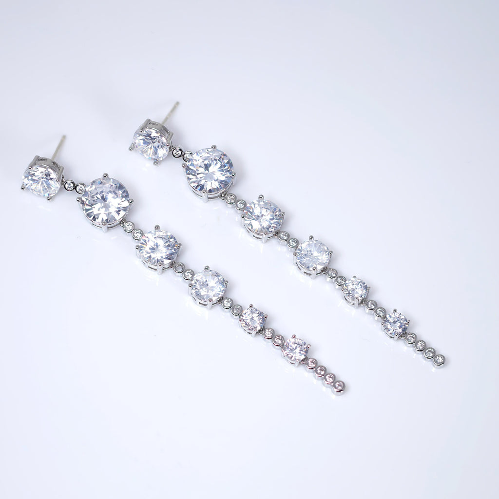 CZ Bezel Bloom Tassels Diamond earrings, Bridal Jewelry Bridal Earrings Crystal Bridal Earrings Statement earrings