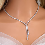 CZ Dainty Crystal Empress Necklace and Earrings Set, Long Bridal Earrings And Necklace, Statement Earrings Cz Necklace Set.