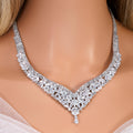 CZ Diamond Gardenia Necklace and Earrings Set, Long Bridal Earrings And Necklace, Statement Earrings Cz Necklace Set.