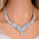 CZ Diamond Gardenia Necklace and Earrings Set, Long Bridal Earrings And Necklace, Statement Earrings Cz Necklace Set.