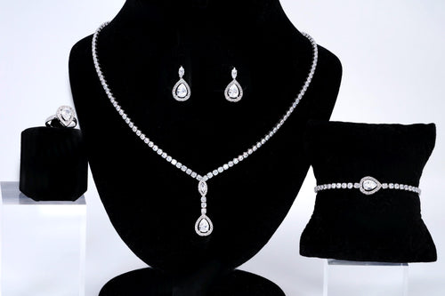 CZ Diamond Tear of Light Dainty Necklace and Earrings Set, Long Bridal Earrings And Necklace, Statement Earrings Cz Necklace Set.