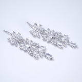 CZ Diamond Garden of Queen's Glory Jewelry Set, Long Bridal Earrings, Bracelet, Ring And Necklace, Statement Earrings Cz Necklace Set.