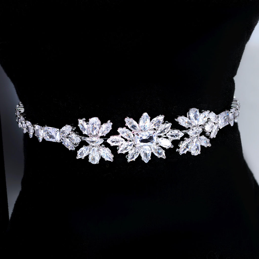 CZ Diamond Garden of Queen's Glory Jewelry Set, Long Bridal Earrings, Bracelet, Ring And Necklace, Statement Earrings Cz Necklace Set.