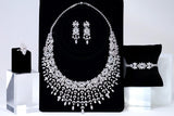 CZ Diamond Garden of Queen's Glory Jewelry Set, Long Bridal Earrings, Bracelet, Ring And Necklace, Statement Earrings Cz Necklace Set.
