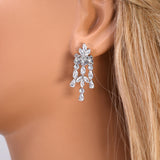 CZ Diamond Fountain of Elegance Jewelry Set, Long Bridal Earrings, Bracelet, Ring And Necklace, Statement Earrings Cz Necklace Set.