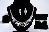 CZ Diamond Fountain of Elegance Jewelry Set, Long Bridal Earrings, Bracelet, Ring And Necklace, Statement Earrings Cz Necklace Set.