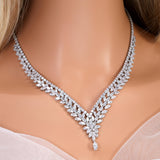 CZ Diamond Verdant Grace Jewelry Set, Long Bridal Earrings, Bracelet, Ring And Necklace, Statement Earrings Cz Necklace Set.