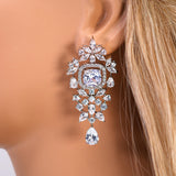 CZ Diamond Queen’s Legacy Set Jewelry Set, Long Bridal Earrings, Bracelet, Ring And Necklace, Statement Earrings Cz Necklace Set.