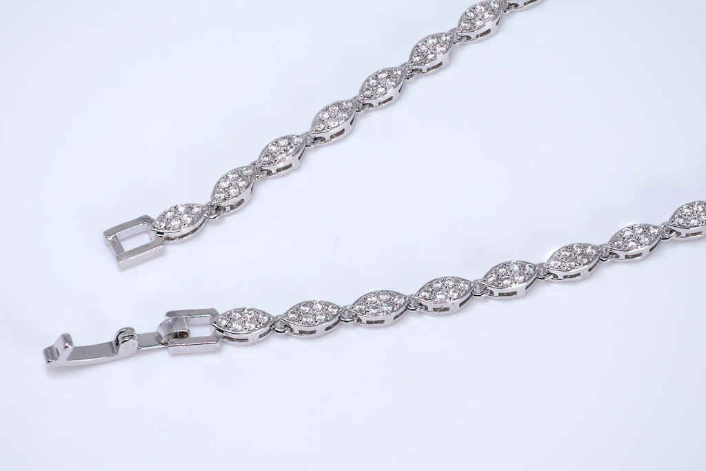 CZ Diamond Bridal Blossom Double Layer Jewelry Set, Long Bridal Earrings, Bracelet, Ring And Necklace, Statement Earrings Cz Necklace Set.
