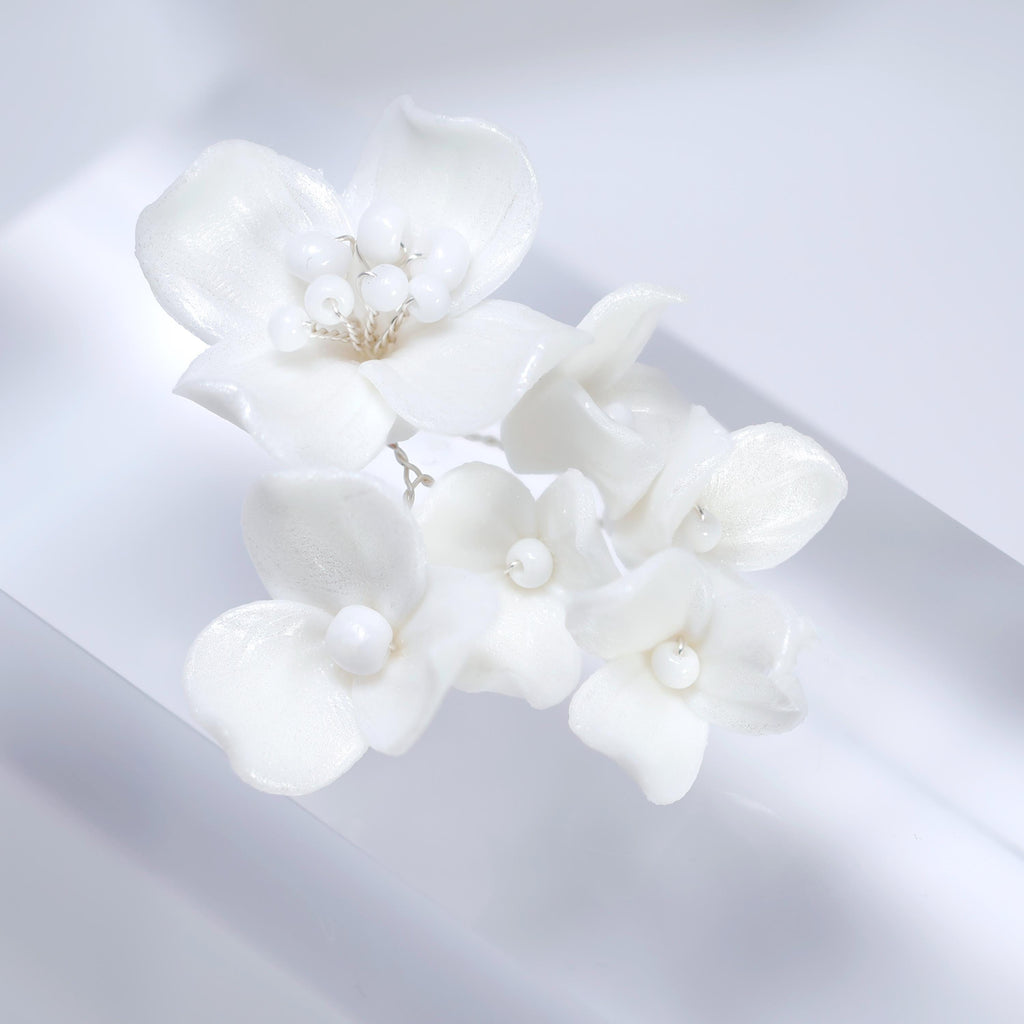 Swarovski Porcelain Ceramic White Sparkling Flower Crystal Bridal Earrings, Long Bridal Jewelry, Statement Earrings Cz