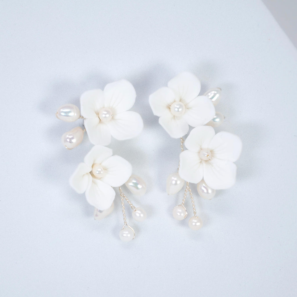 Floral Petal & Pearl Bridal Earring, Bridal Earrings, Dangle earring, Natural Cultured Pearl Earring