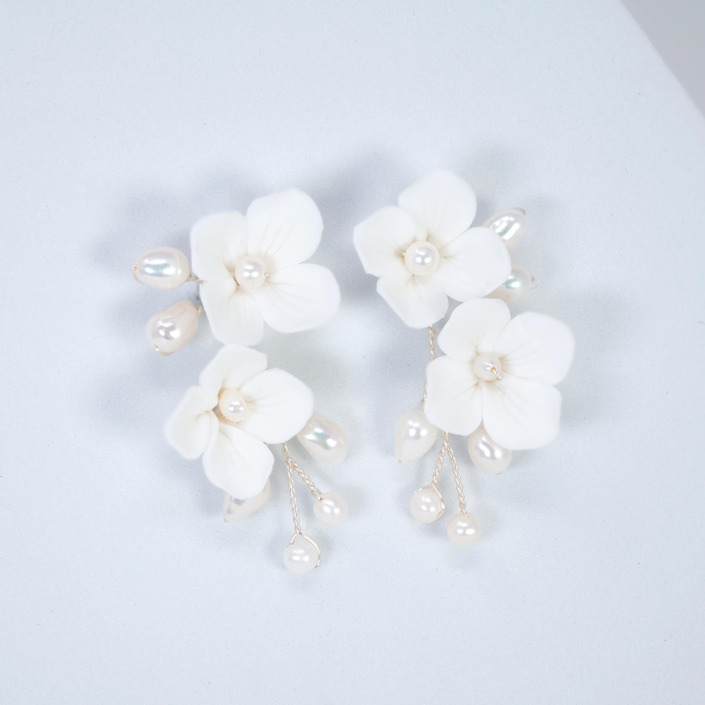 Floral Petal & Pearl Bridal Earring, Bridal Earrings, Dangle earring, Natural Cultured Pearl Earring
