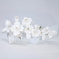 Ceramic White Flowers Seraphina Rose Comb Hair comb, Bridal Gold Finish Hair Piece, Bridal Hair Accessories, Wedding Hair Accessory.