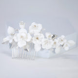 Ceramic White Flowers Seraphina Rose Comb Hair comb, Bridal Gold Finish Hair Piece, Bridal Hair Accessories, Wedding Hair Accessory.