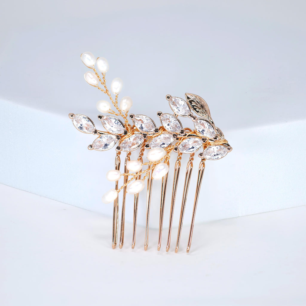 CZ Freshwater Pearl Dusted Embers of a Kiss Bridal Hair Comb, Bridal Hair Accessories, Wedding Hair Accessory.