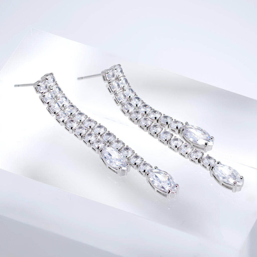 CZ Dainty Crystal Empress Necklace and Earrings Set, Long Bridal Earrings And Necklace, Statement Earrings Cz Necklace Set.