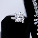 CZ Diamond Fountain of Elegance Jewelry Set, Long Bridal Earrings, Bracelet, Ring And Necklace, Statement Earrings Cz Necklace Set.