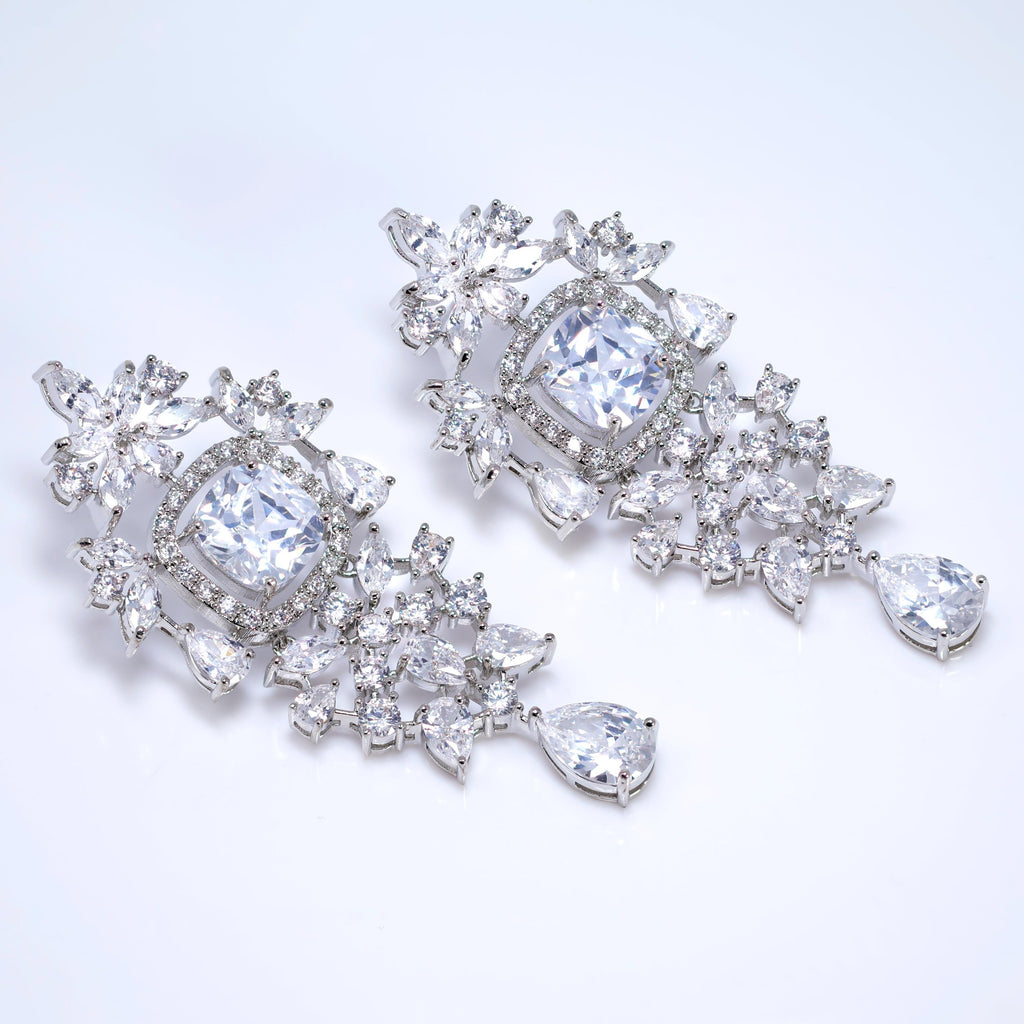 CZ Diamond Queen’s Legacy Set Jewelry Set, Long Bridal Earrings, Bracelet, Ring And Necklace, Statement Earrings Cz Necklace Set.