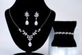 CZ Diamond Whispering Petals Jewelry Set, Long Bridal Earrings, Bracelet, Ring And Necklace, Statement Earrings Cz Necklace Set.