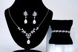 CZ Diamond Whispering Petals Jewelry Set, Long Bridal Earrings, Bracelet, Ring And Necklace, Statement Earrings Cz Necklace Set.