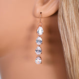CZ Diamond Tear of Rose Set Jewelry Set, Rose Gold Long Bridal Earrings, Bracelet, Ring And Necklace, Statement Earrings Cz Necklace Set.