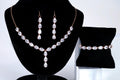 CZ Diamond Tear of Rose Set Jewelry Set, Rose Gold Long Bridal Earrings, Bracelet, Ring And Necklace, Statement Earrings Cz Necklace Set.