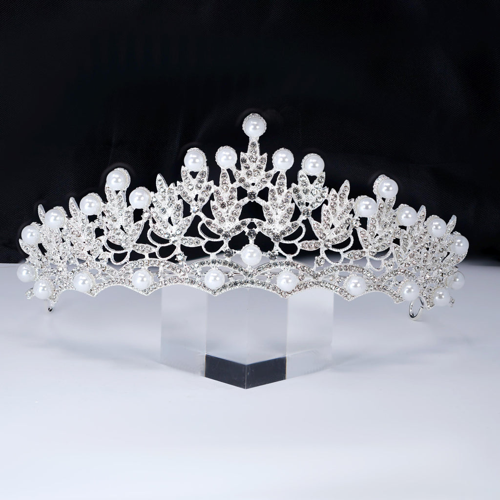 Luxury Crystals Pearl Crest Tiara Floral Leaves Queen Tiara , Bridal Crown, Crystal Wedding, Crystal Wedding Crown, Tiara Bride