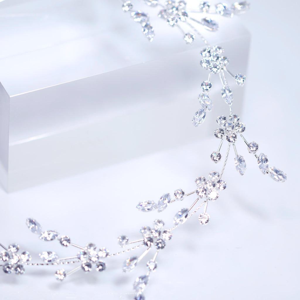 CZ Floral Diamond Kissed Branches Hair Vine Headband, Bridal Hair Vine, Rhinestone Headband, Delicate Headband, Hair accessories.