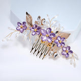 Lavender Crystal Diamond Vine Leaves Bridal Hair Comb, Purple Bridal Hair Piece, Bridal Hair Accessories, Wedding Hair Accessory.