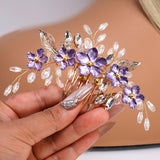 Lavender Crystal Diamond Vine Leaves Bridal Hair Comb, Purple Bridal Hair Piece, Bridal Hair Accessories, Wedding Hair Accessory.