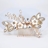 Rhinestone Gold Sunlit Garden White Flower Comb Bridal Hair Comb, Vine Hair Piece, Bridal Hair Accessories, Wedding Hair Accessory