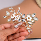 Rhinestone Gold Sunlit Garden White Flower Comb Bridal Hair Comb, Vine Hair Piece, Bridal Hair Accessories, Wedding Hair Accessory