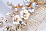 Rhinestone Gold Sunlit Garden White Flower Comb Bridal Hair Comb, Vine Hair Piece, Bridal Hair Accessories, Wedding Hair Accessory