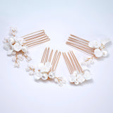 Ceramic White Flower Blossom Faux Pearl Set Of 4 Dainty Hair comb, Bridal Hair piece, Bridal Hair Accessories, Wedding Hair Accessory.