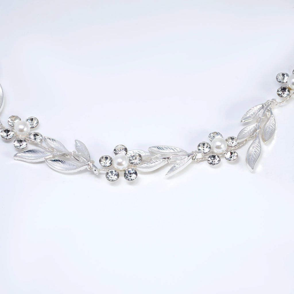 Silver Laurel Whisper Faux Pearl And Crystals Bridal Headband, Bridal Hair Vine, Delicate Headband, Hair accessories.