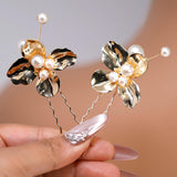 Golden Bloom Ensemble Faux Pearl Bridal Hair Pins And Comb Set, Bridal Hair Piece, Wedding Hair Accessory.