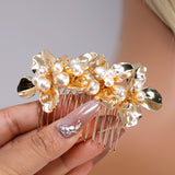 Golden Bloom Ensemble Faux Pearl Bridal Hair Pins And Comb Set, Bridal Hair Piece, Wedding Hair Accessory.