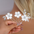 Set Of 3 Dreamy Floral Opal Bridal Hair Pins ,Bridal Hair Piece, Something Blue Hair Pins, Wedding Hair Accessory.