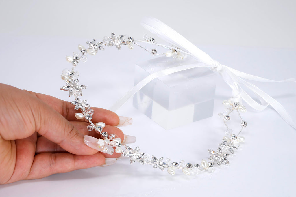 Dainty Pearl Whisper Garland Headband, Bridal Hair Vine, Delicate Headband, Hair accessories.