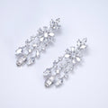 CZ Dainty Fleur d’Éclat Diamond Tassel Drop Crystal, Diamond Leaves Earrings, Long Bridal Jewelry, Bridal Earrings, Crystal Bridal Earrings