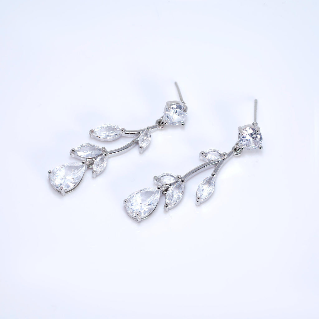 Swarovski Crystal Flower Vine Leaves Earrings, Long Bridal Jewelry, Bridal Earrings And Necklace, Statement Earrings Cz Necklace Set.