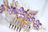 Lavender Crystal Diamond Vine Leaves Bridal Hair Comb, Purple Bridal Hair Piece, Bridal Hair Accessories, Wedding Hair Accessory.