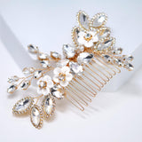 Rhinestone Gold Sunlit Garden White Flower Comb Bridal Hair Comb, Vine Hair Piece, Bridal Hair Accessories, Wedding Hair Accessory