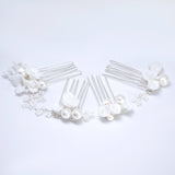 Ceramic White Flower Blossom Faux Pearl Set Of 4 Dainty Hair comb, Bridal Hair piece, Bridal Hair Accessories, Wedding Hair Accessory.
