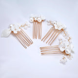 Ceramic White Flower Blossom Faux Pearl Set Of 4 Dainty Hair comb, Bridal Hair piece, Bridal Hair Accessories, Wedding Hair Accessory.
