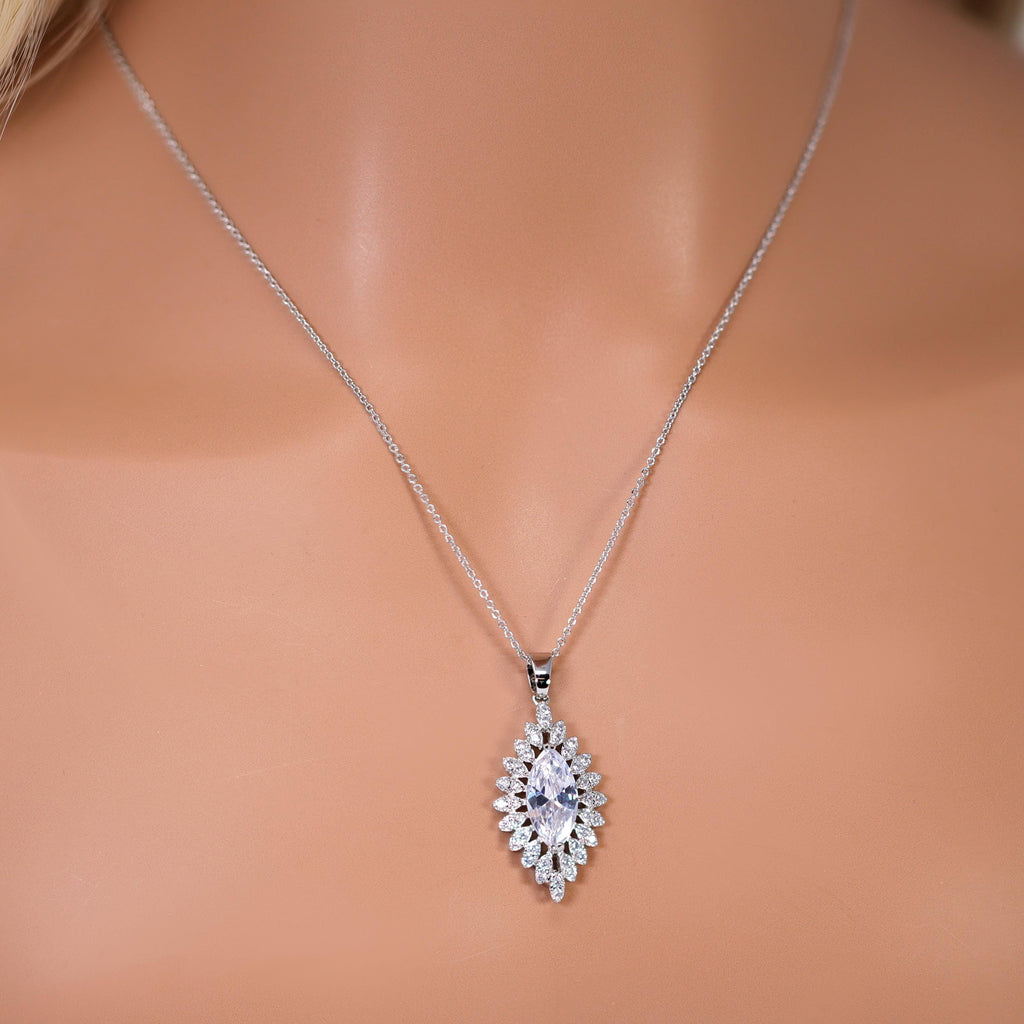 Cubic Zirconia Twilight In Your Eyes Dainty Teardrop Necklace And Earrings Set , Bridal Jewelry, Statement Earrings Cz, Necklace Set