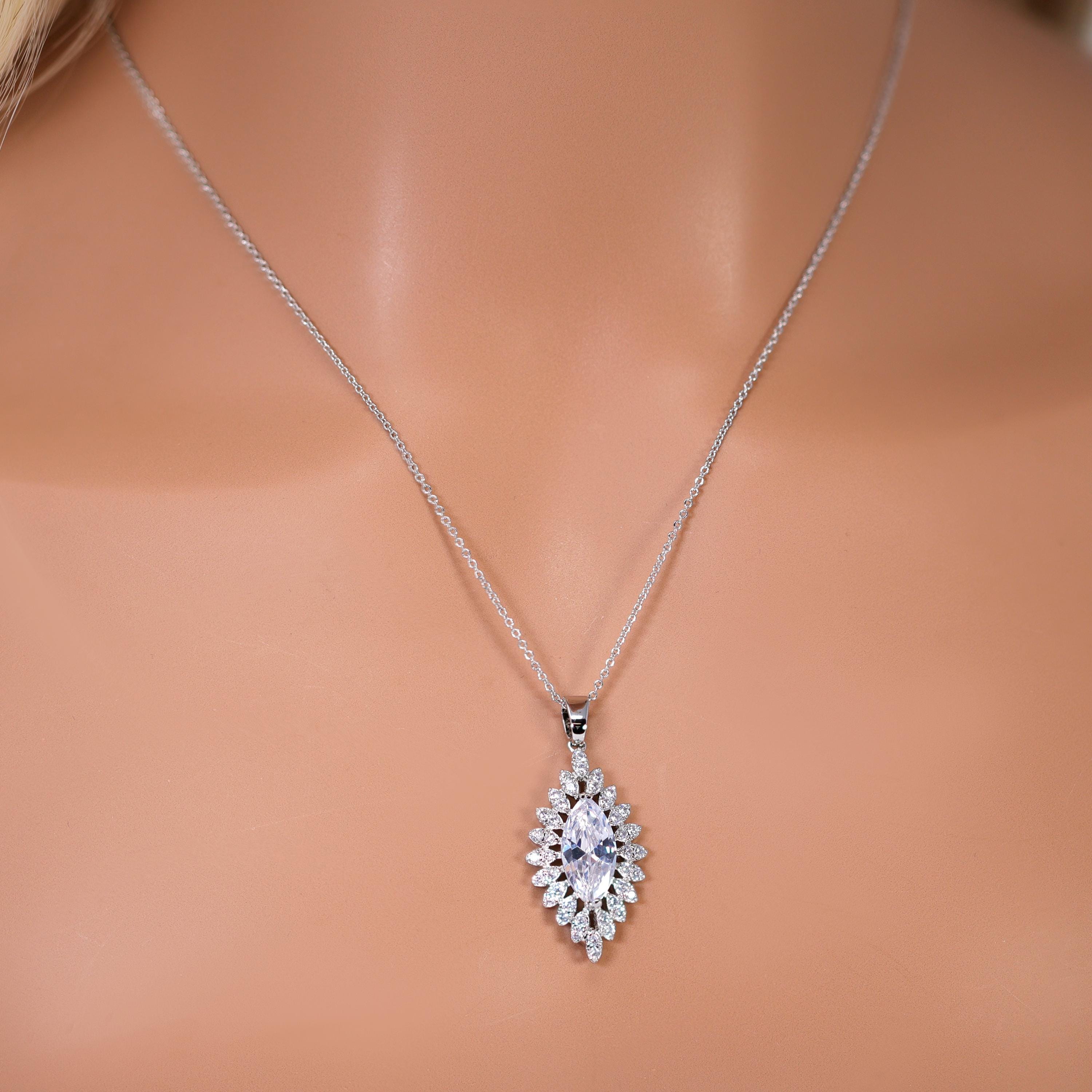 Cubic Zirconia Twilight In Your Eyes Dainty Teardrop Necklace And Earrings Set , Bridal Jewelry, Statement Earrings Cz, Necklace Set