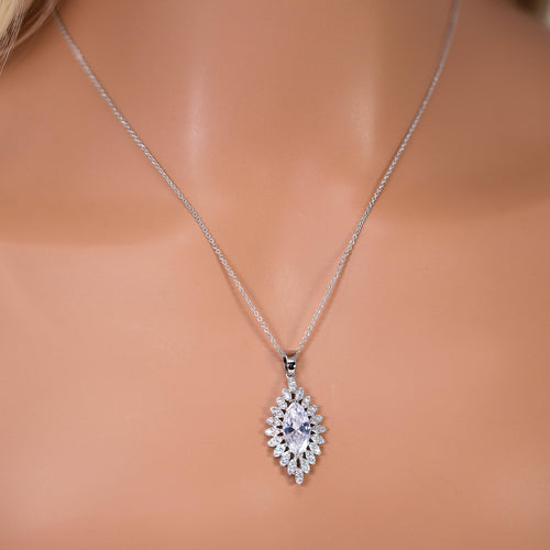 Cubic Zirconia Twilight In Your Eyes Dainty Teardrop Necklace And Earrings Set , Bridal Jewelry, Statement Earrings Cz, Necklace Set